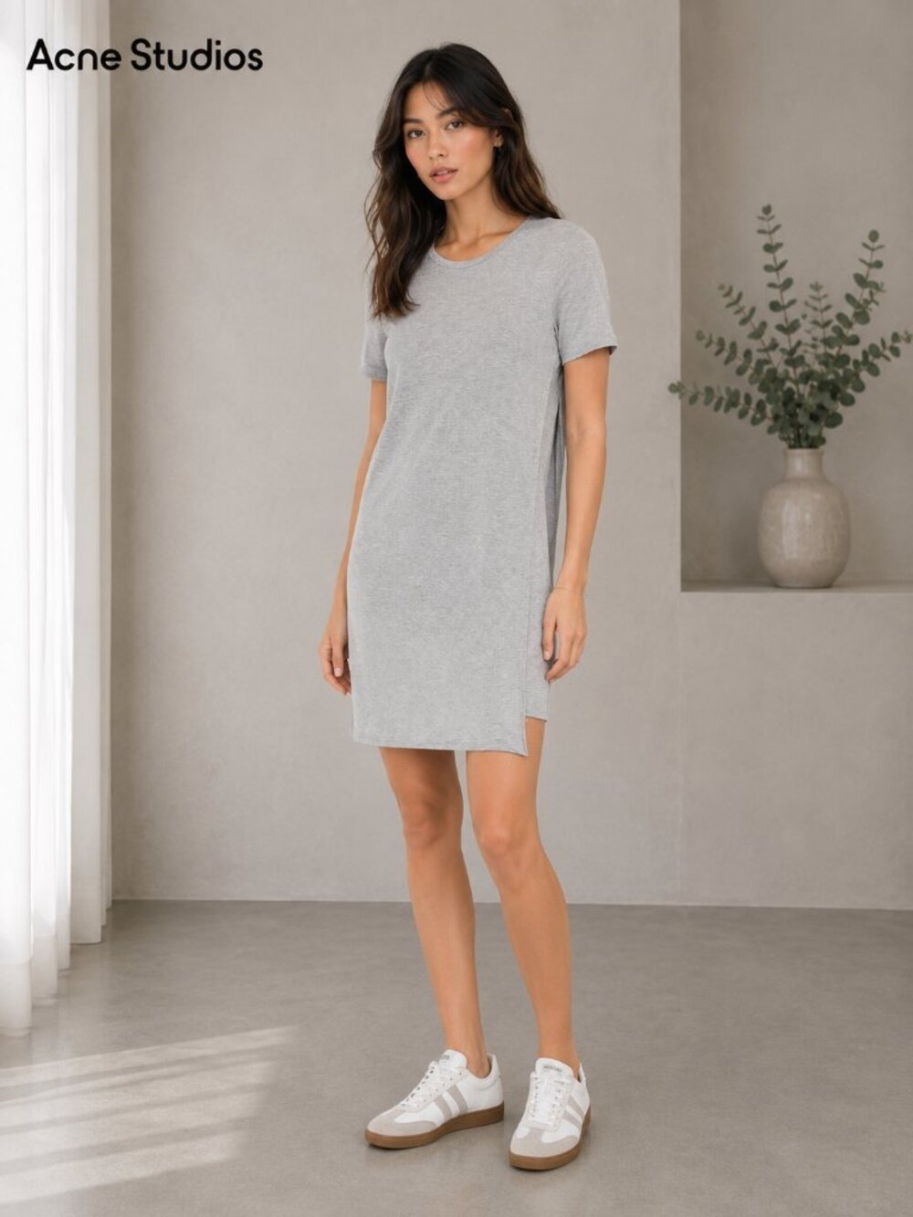 Acne Studios Obelia Lyocell Layered T-Shirt Dress Gray Soft Minimalist XS 0737
